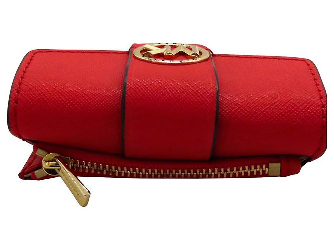 Michael Kors GREENWICH Leather Key Case Coin Case Red - view 6