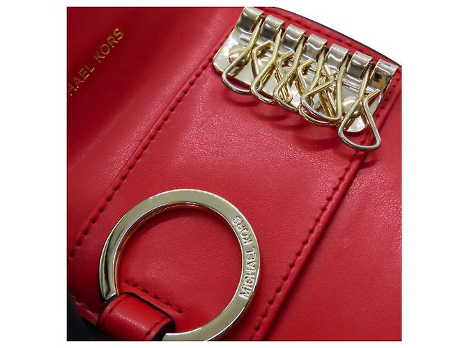 Michael Kors GREENWICH Leather Key Case Coin Case Red - view 9