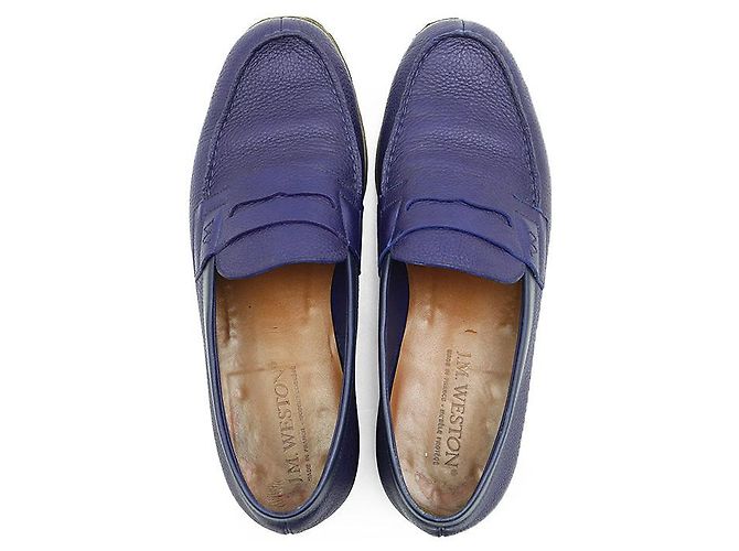 Autre Marque J.M. Weston Coin Leder Slipper Blau Marineblau - Ansicht 2