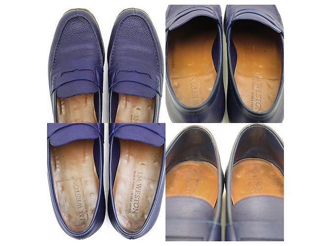 Autre Marque J.M. Weston Coin Leder Slipper Blau Marineblau - Ansicht 7