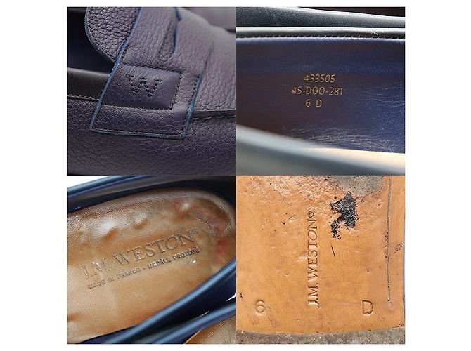 Autre Marque J.M. Weston Coin Leder Slipper Blau Marineblau - Ansicht 9