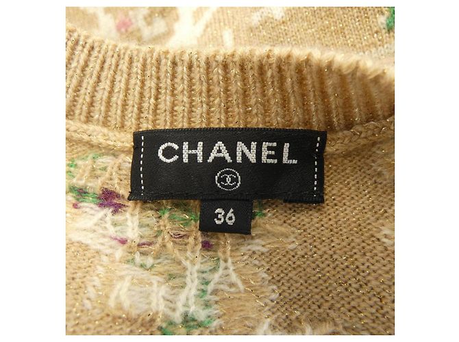 Timeless Chanel Cashmere-Kleid Weiß Beige Grün - Ansicht 5