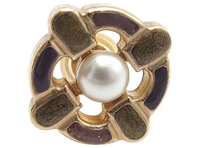 Orecchini a pressione in oro placcato con smalto croce maltese e perle finte Chanel D'oro - vista 3