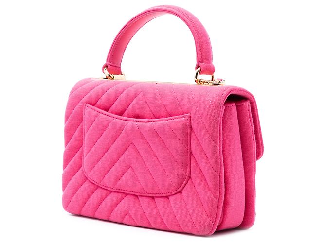 Trendy CC Chanel Rosa Pequena Bolsa Chevron Jersey Tendência CC com Alça Superior - vista 2