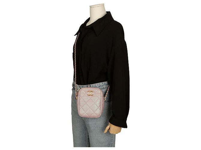 Chanel Mini borsa a tracolla My Perfect in pelle caviar con logo CC Rosa - vista 11