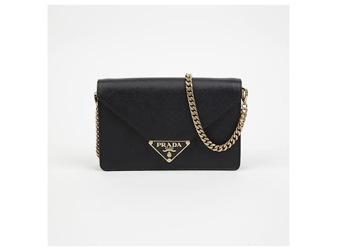 Prada Borsa a tracolla con catena e logo triangolare Nero - vista 2