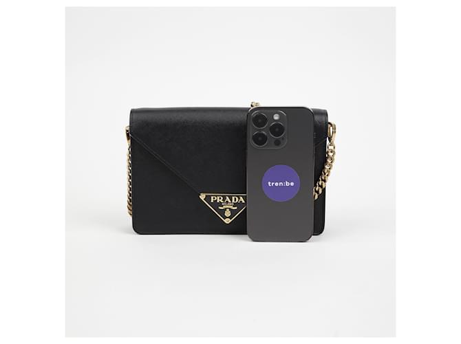Prada Borsa a tracolla con catena e logo triangolare Nero - vista 7
