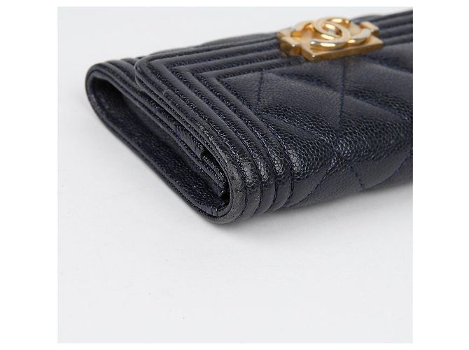 Chanel Tarjetero de piel caviar Boy Flap Azul - vista 10
