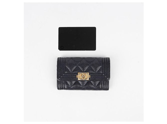 Chanel Tarjetero de piel caviar Boy Flap Azul - vista 14