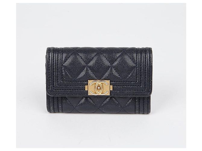 Chanel Tarjetero de piel caviar Boy Flap Azul - vista 2