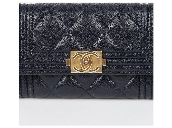 Chanel Tarjetero de piel caviar Boy Flap Azul - vista 3