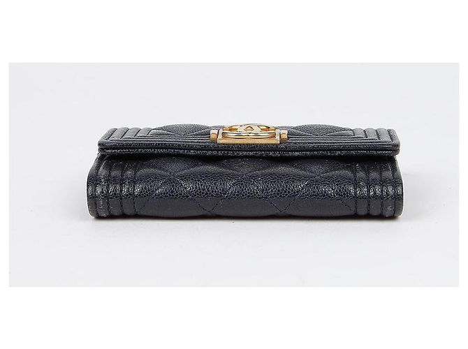 Chanel Tarjetero de piel caviar Boy Flap Azul - vista 7