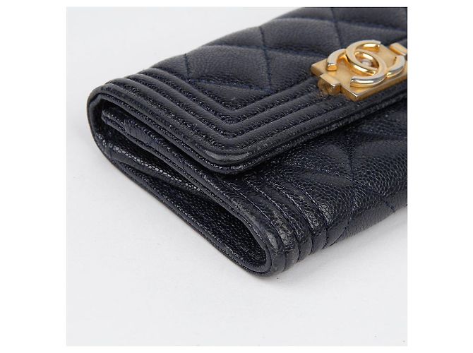 Chanel Tarjetero de piel caviar Boy Flap Azul - vista 9