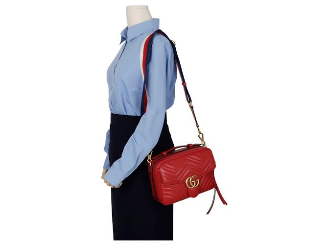 Gucci Borsa a spalla GG Marmont con tracolla Web Rosso - vista 10