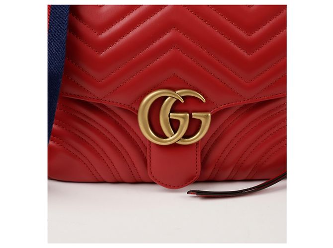 Gucci Borsa a spalla GG Marmont con tracolla Web Rosso - vista 2