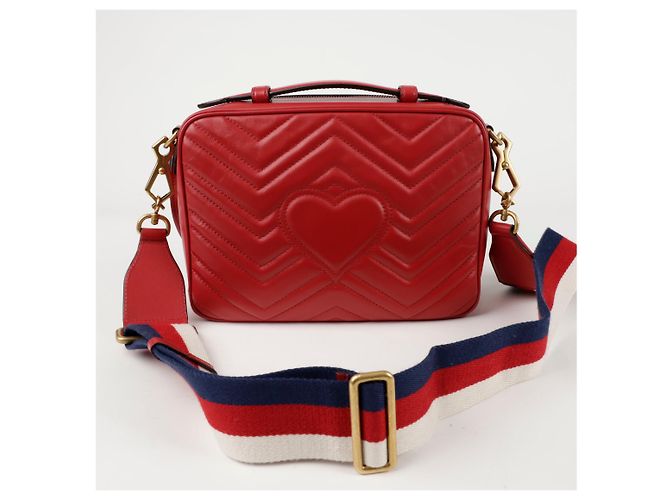 Gucci Borsa a spalla GG Marmont con tracolla Web Rosso - vista 4