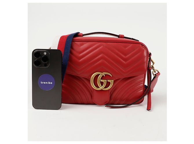 Gucci Borsa a spalla GG Marmont con tracolla Web Rosso - vista 8