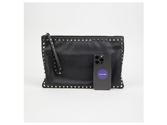 Valentino Clutch con tracolla Rockstud Nero - vista 12