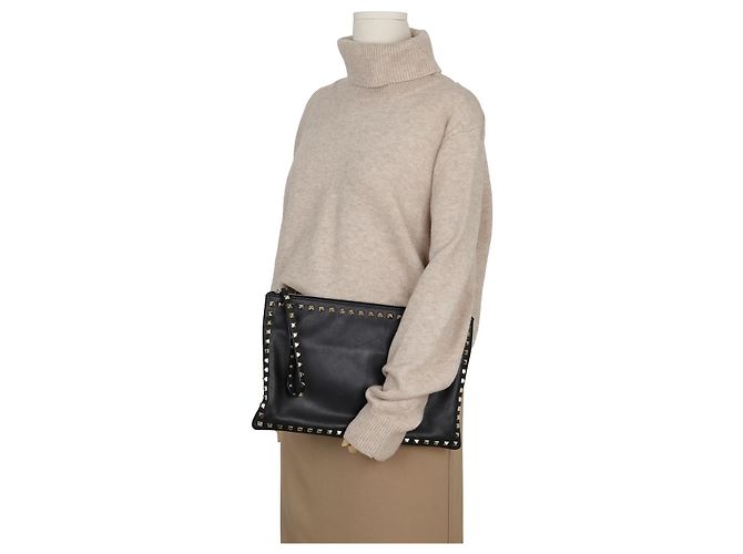 Valentino Clutch con tracolla Rockstud Nero - vista 14