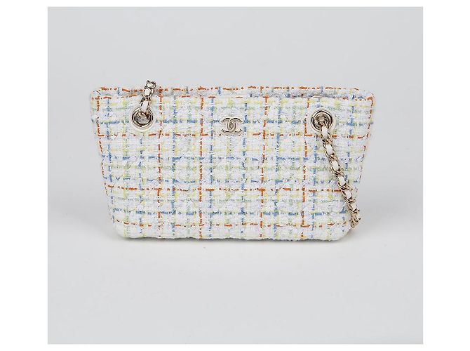 Chanel Mini Schultertasche aus Tweed mit Kette Weiß - Ansicht 2