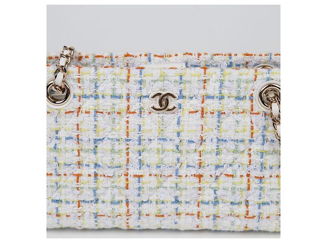 Chanel Mini Schultertasche aus Tweed mit Kette Weiß - Ansicht 3