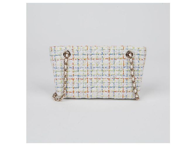 Chanel Mini Schultertasche aus Tweed mit Kette Weiß - Ansicht 4