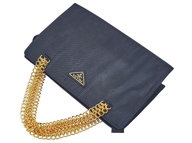 Borsa a catena con placca logo triangolare Prada Blu navy - vista 8