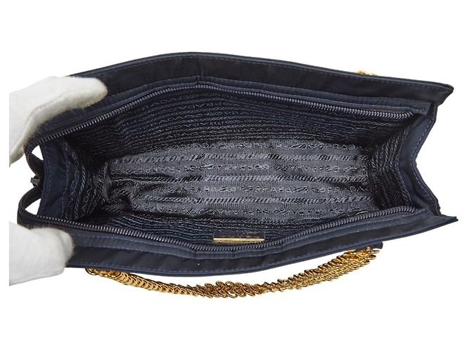 Borsa a catena con placca logo triangolare Prada Blu navy - vista 9