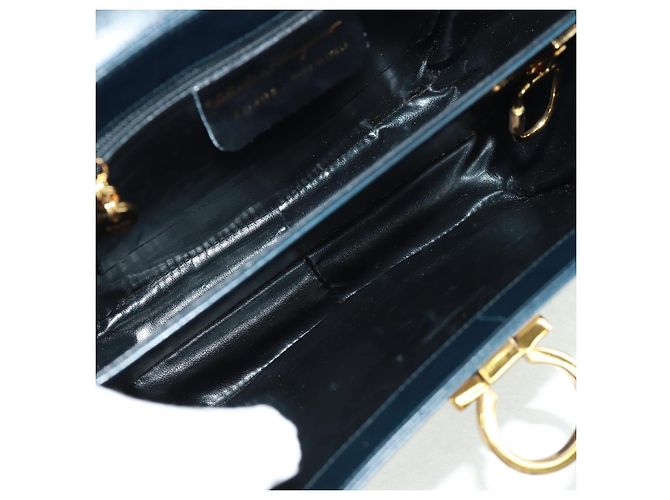 Borsa a mano in pelle Gancini Salvatore Ferragamo 2 in 1 Nero Oro Auth 160846 - vista 11