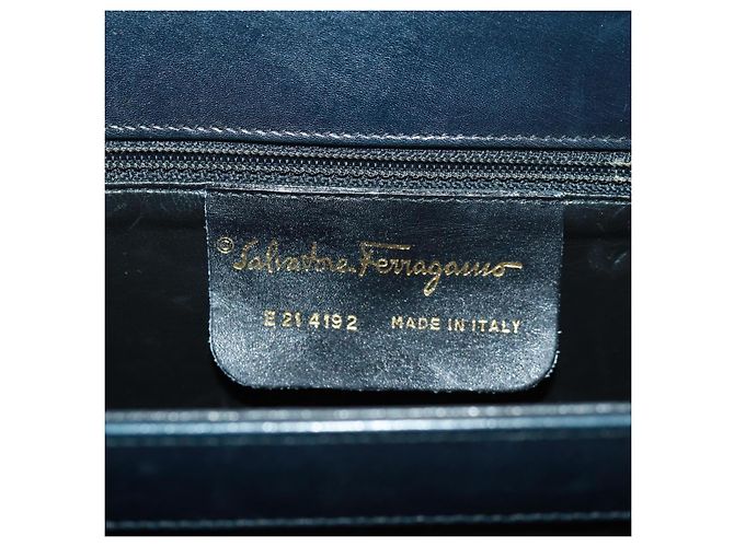 Borsa a mano in pelle Gancini Salvatore Ferragamo 2 in 1 Nero Oro Auth 160846 - vista 12