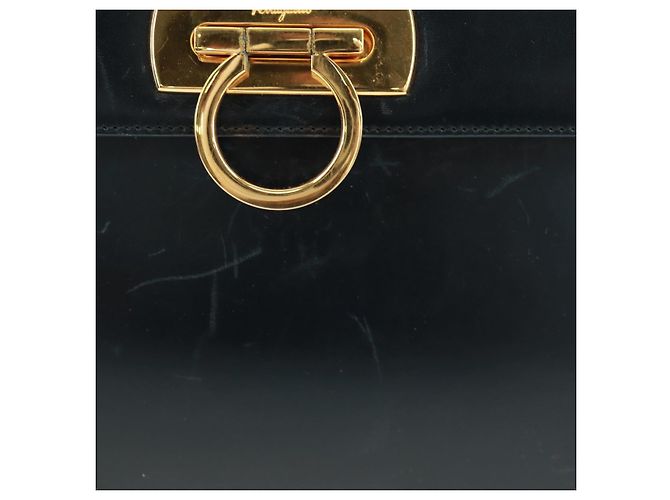 Borsa a mano in pelle Gancini Salvatore Ferragamo 2 in 1 Nero Oro Auth 160846 - vista 2