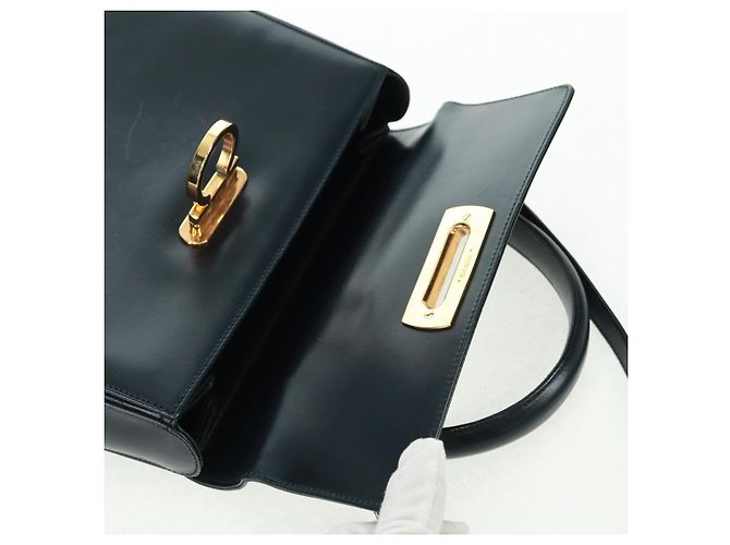 Borsa a mano in pelle Gancini Salvatore Ferragamo 2 in 1 Nero Oro Auth 160846 - vista 23
