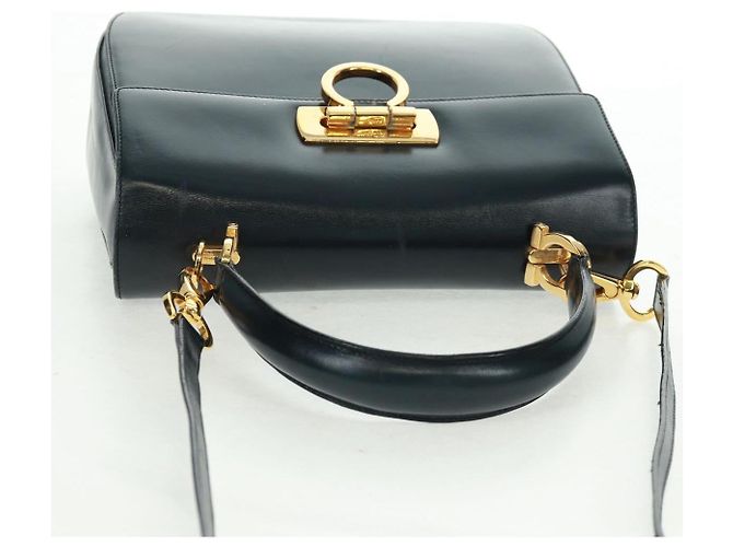 Borsa a mano in pelle Gancini Salvatore Ferragamo 2 in 1 Nero Oro Auth 160846 - vista 7