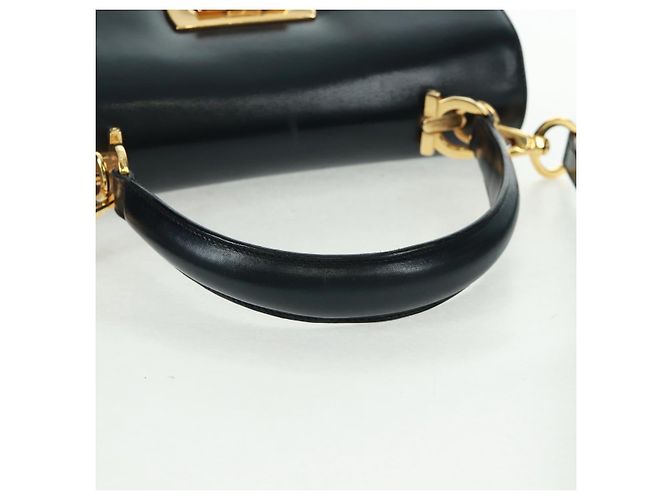 Borsa a mano in pelle Gancini Salvatore Ferragamo 2 in 1 Nero Oro Auth 160846 - vista 8