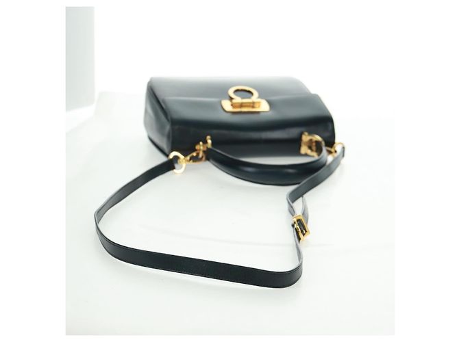 Borsa a mano in pelle Gancini Salvatore Ferragamo 2 in 1 Nero Oro Auth 160846 - vista 9