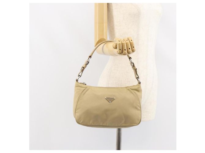 PRADA Schultertasche Nylon Beige Silber Authentisch hk3322 - Ansicht 23