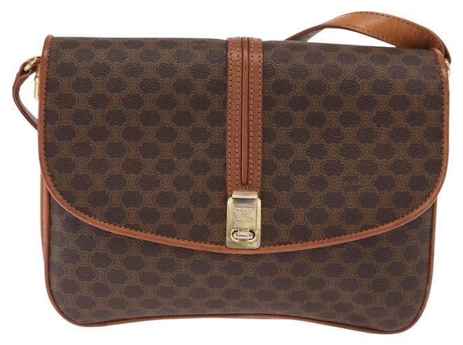 Céline Borsa a Spalla in Tela Macadam CELINE in Pelle PVC Marrone Oro Auth 161211 D'oro - vista 13