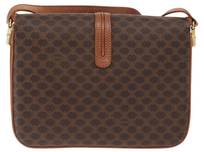 Céline Borsa a Spalla in Tela Macadam CELINE in Pelle PVC Marrone Oro Auth 161211 D'oro - vista 2