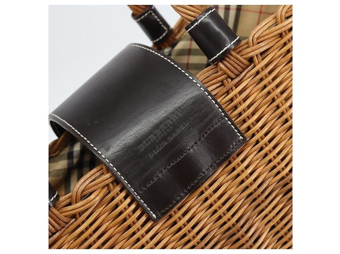 Borsa a Mano BURBERRY Blue Label Rattan Beige Argento Auth 161754 - vista 10