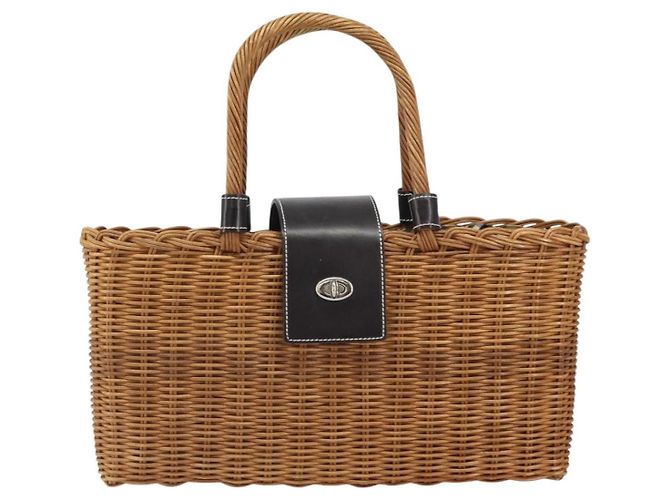 Borsa a Mano BURBERRY Blue Label Rattan Beige Argento Auth 161754 - vista 13