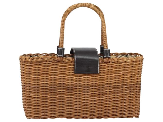 Borsa a Mano BURBERRY Blue Label Rattan Beige Argento Auth 161754 - vista 2