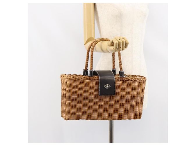 Borsa a Mano BURBERRY Blue Label Rattan Beige Argento Auth 161754 - vista 20