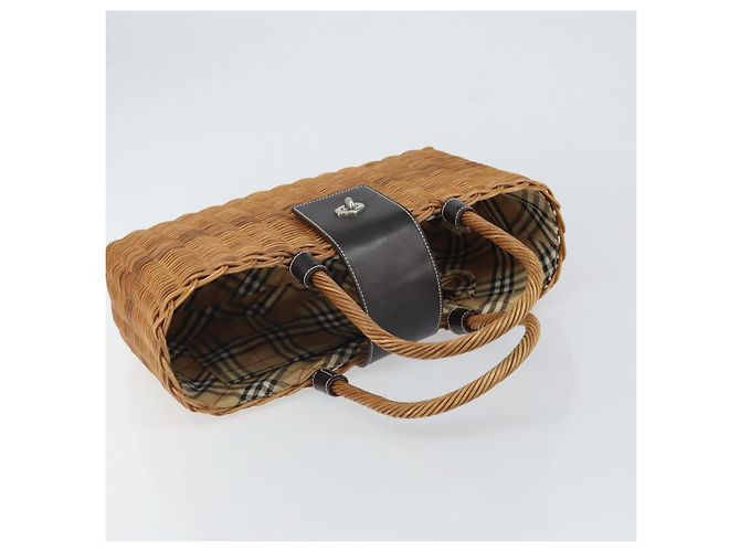 Borsa a Mano BURBERRY Blue Label Rattan Beige Argento Auth 161754 - vista 6