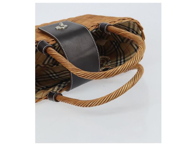 Borsa a Mano BURBERRY Blue Label Rattan Beige Argento Auth 161754 - vista 7
