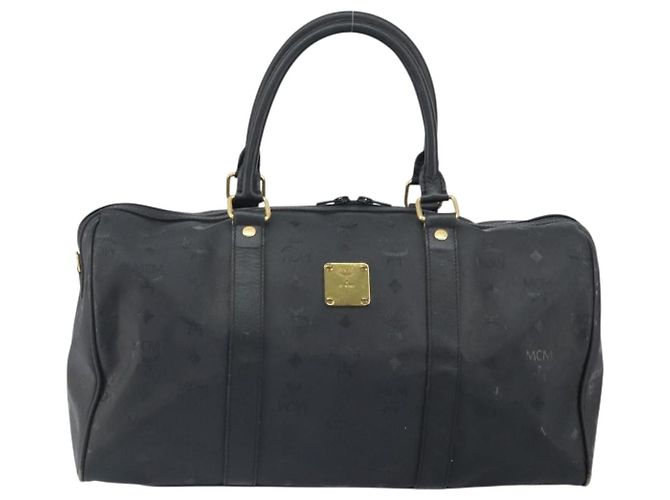 Borsa Boston Mini Vicetos Logogram MCM in PVC Nero Oro Auth am10417 D'oro - vista 13