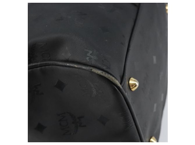 Borsa Boston Mini Vicetos Logogram MCM in PVC Nero Oro Auth am10417 D'oro - vista 17