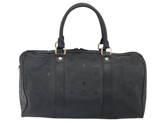 Borsa Boston Mini Vicetos Logogram MCM in PVC Nero Oro Auth am10417 D'oro - vista 2