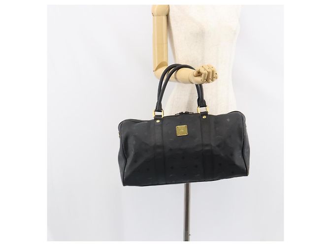 Borsa Boston Mini Vicetos Logogram MCM in PVC Nero Oro Auth am10417 D'oro - vista 21