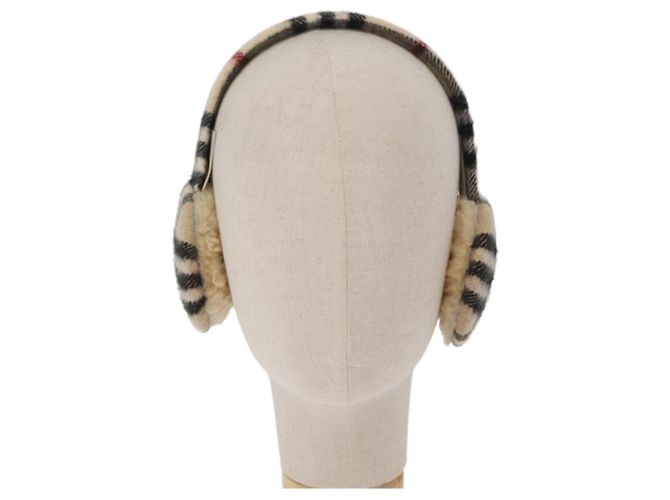 Orejeras de lana beige con estampado Nova Check de BURBERRY Auth 159465 - vista 13