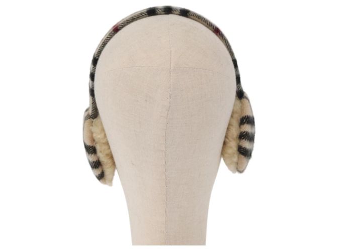 Orejeras de lana beige con estampado Nova Check de BURBERRY Auth 159465 - vista 2